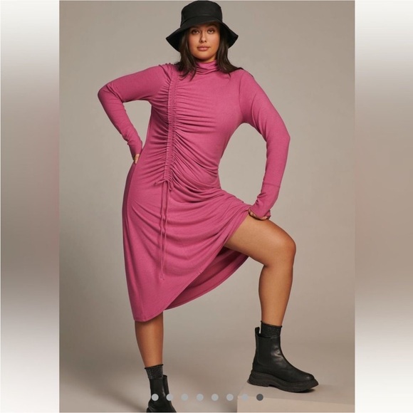 Anthropology Pretty in Pink Mock Neck Bodycon Knit Gathering Plus 3X Dress - Picture 10 of 14